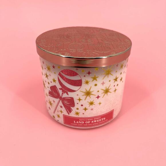Land of Sweets 3 Wick Candle Bath and Body Works Sugared Pomegranate 14.5 oz - Picture 2 of 3